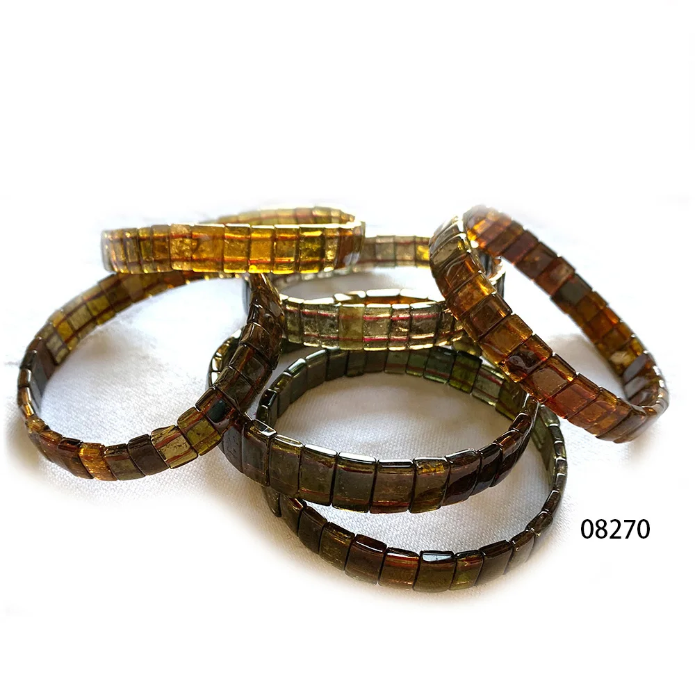 Veemake Natürlicher Aquamarin Turmalin Lazuli Schwarz Tektit Phantom Kristall Orange Gold Sonnenstein Armbänder Flache Rechteck Perlen – Detail 6