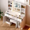 with LED Lightning Mirror and Storage, 3 Color Lighting Modes, Dressing Table Vanity Set with 3 Drawers 2 Cabinets 4 Organizers 3