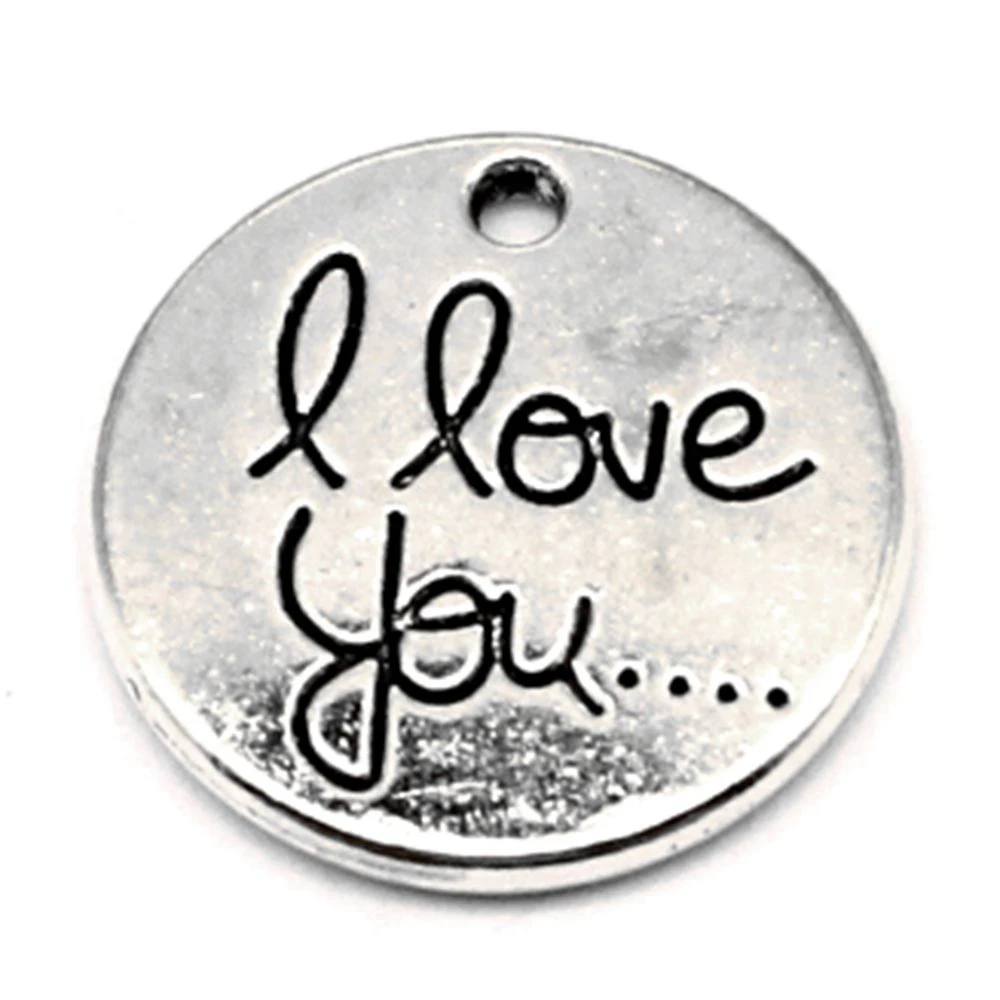 

I Love You Round Sign Charms Jewelri Pendant Children Diy Fashion Jewellery 20x20mm 3pcs Antique Silver Color