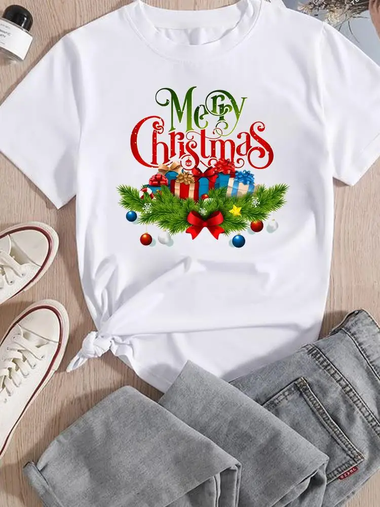 

Short Sleeve T-Shirts Lady Clothing Tee New Year Printed Lovely Style Trend Merry Christmas Women Fashion Graphic T Top