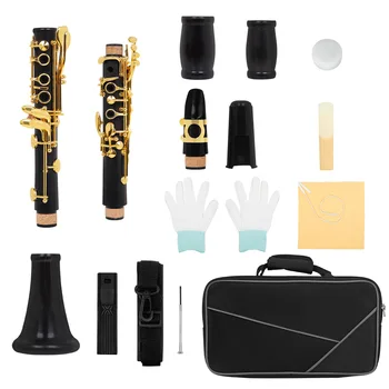 Black Gold 17-Key B Flat Ebony for Beginners Professional Performance Ebony Clarinet Instrument