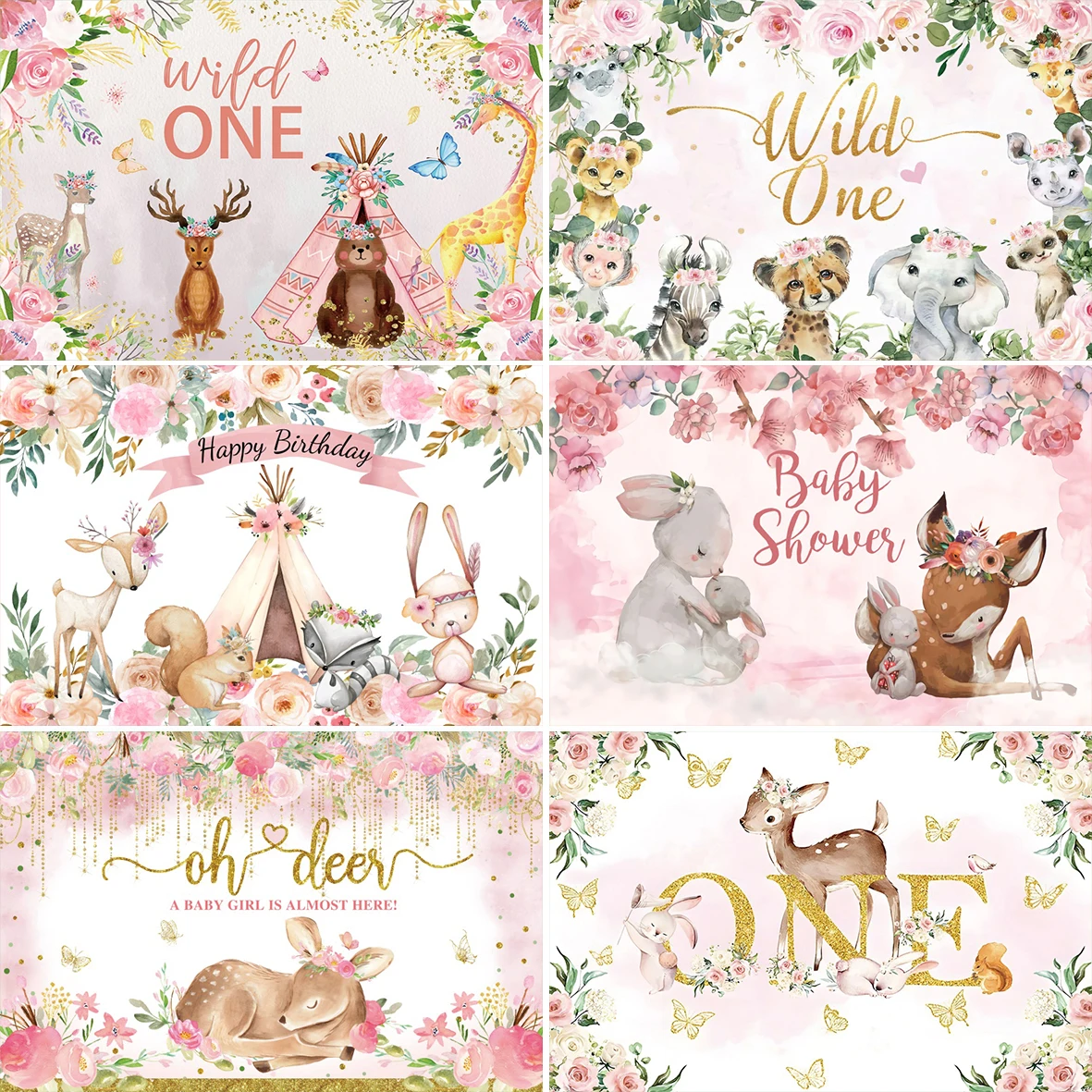 Baby Shower Backdrops For Photography Safari Fox Deer Tent Flowers Baptism Party Photo Background Photostudio photo backdrop