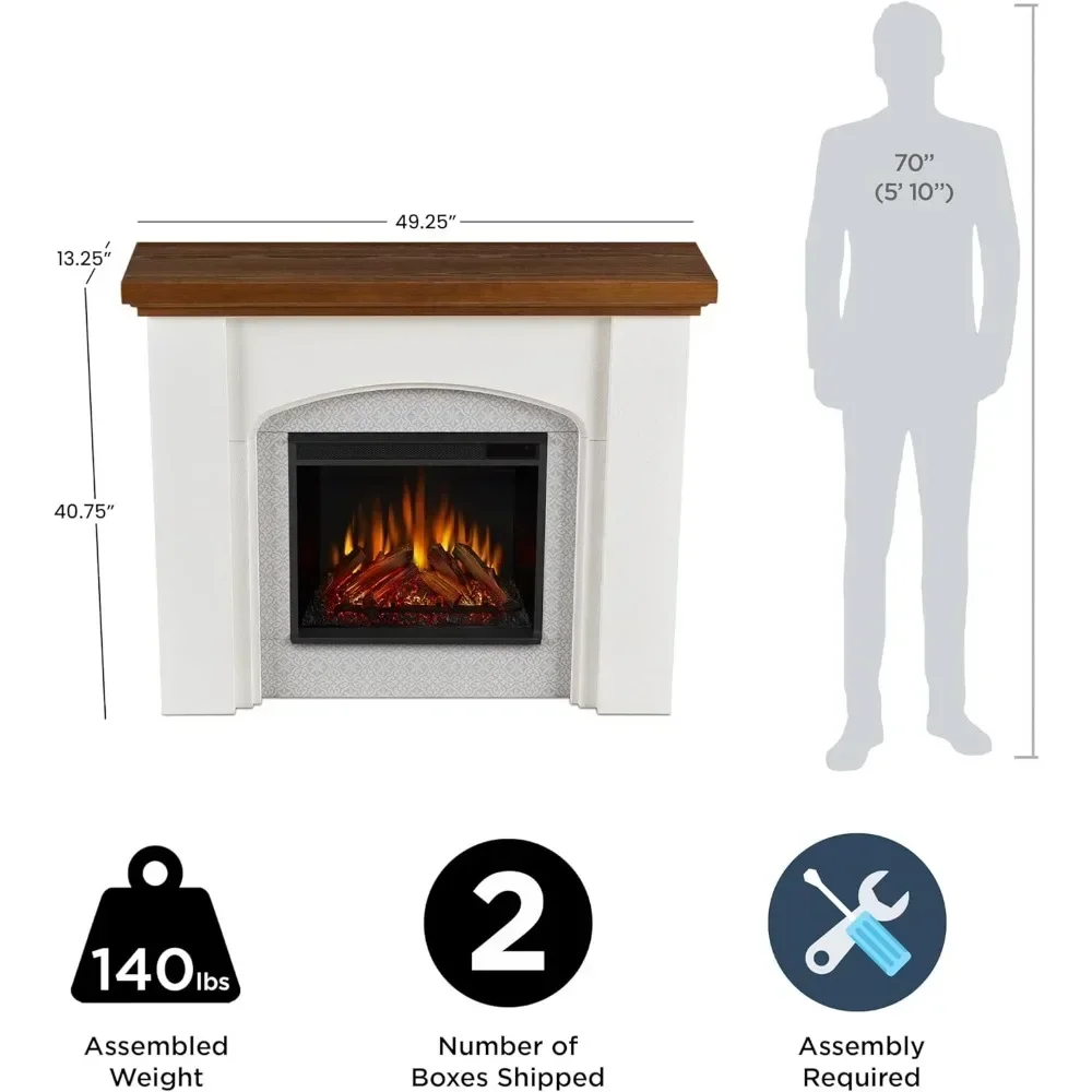 49 In Electric Fireplace with Mantel, Replaceable Fireplace Insert Heater, Realistic Log and Flame Effect, Remote Control, Timer 2