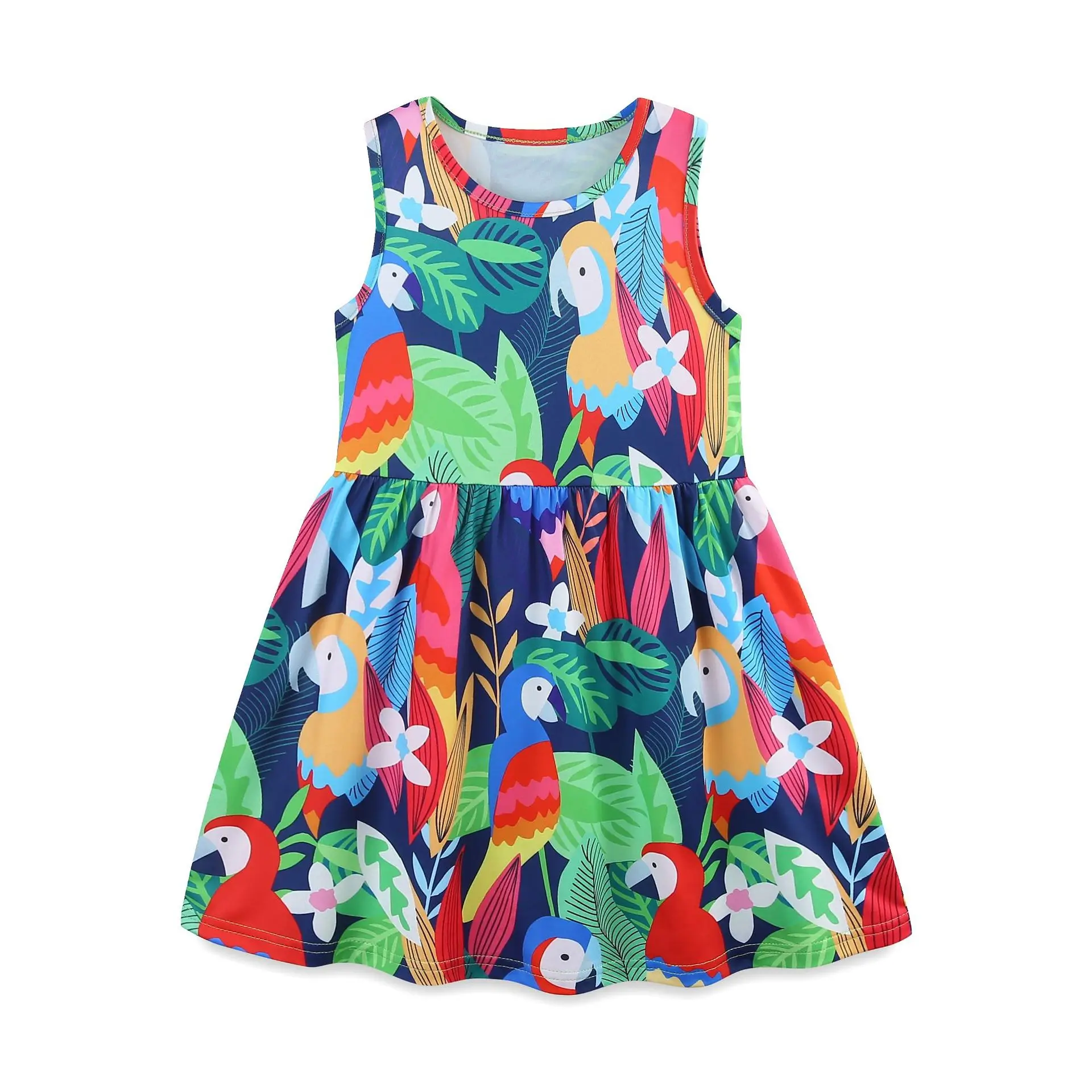 Kids Clothes Baby Girls Children's Clothing 2025 Summer New Sleeves Cartoon Forests Animals Dresses 2-7 Years