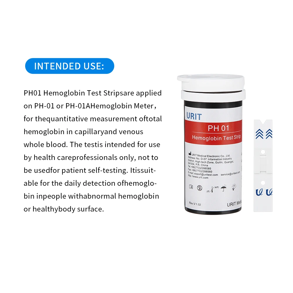 URIT PH01 50/100/200pcs Hemoglobin Analysis Test Strip Meter home Hb Test Strips Anemia TesterStrip Heme Paper*