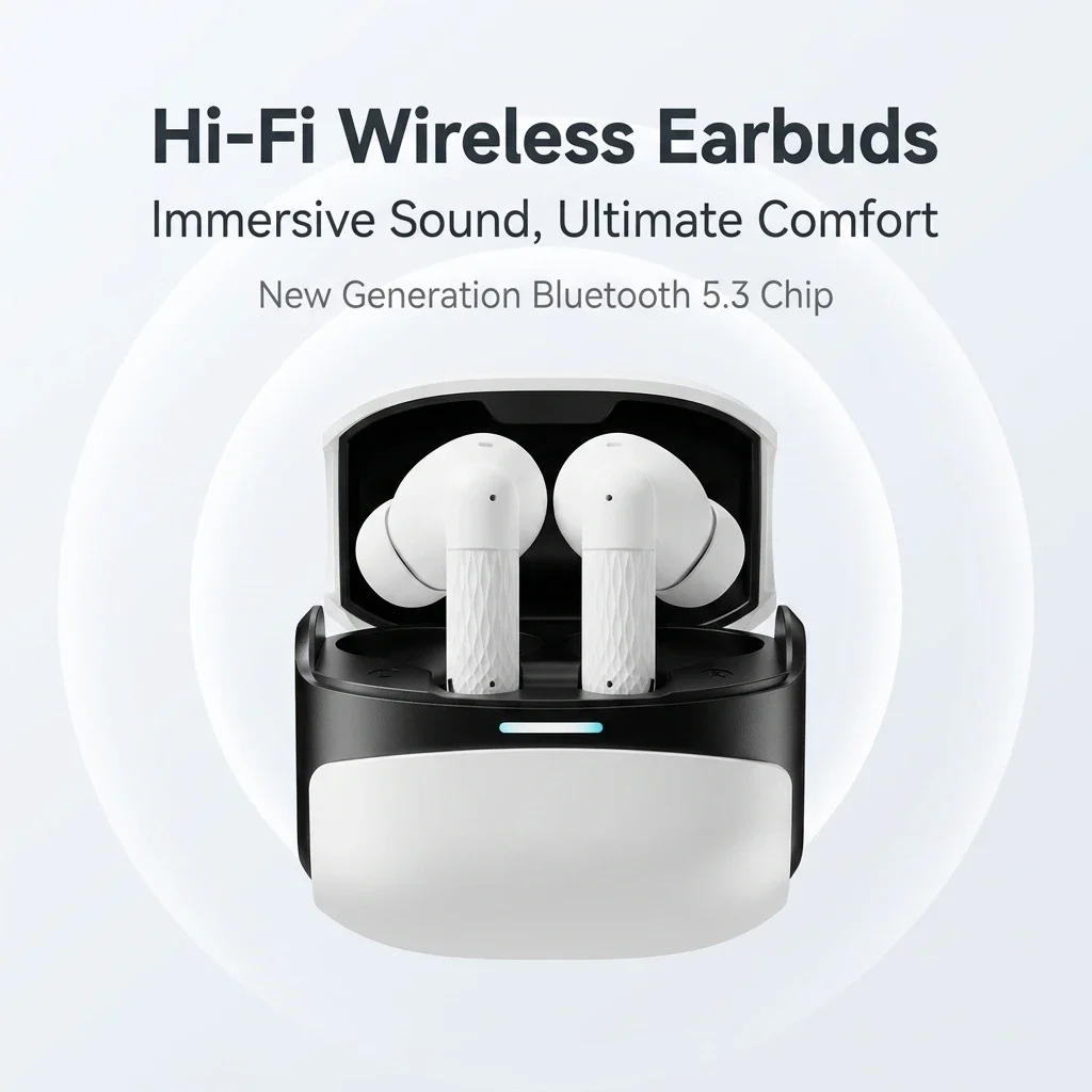 Auricolari Bluetooth Wireless 5.3 TWS con Cancellazione del Rumore, Controllo Touch, per Sport e Musica, Compatti In-Ear