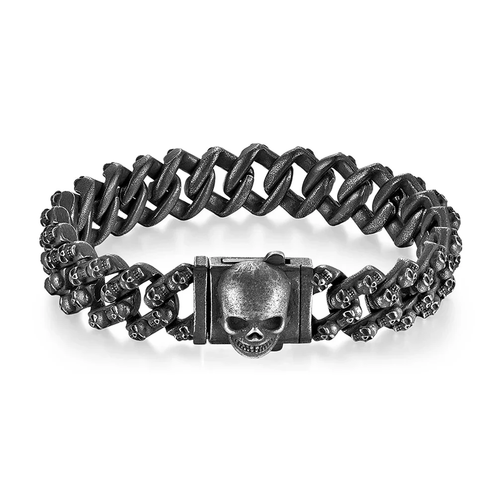 iMETACLII Acier Inoxydable Crâne Squelette Gourmette Bracelet