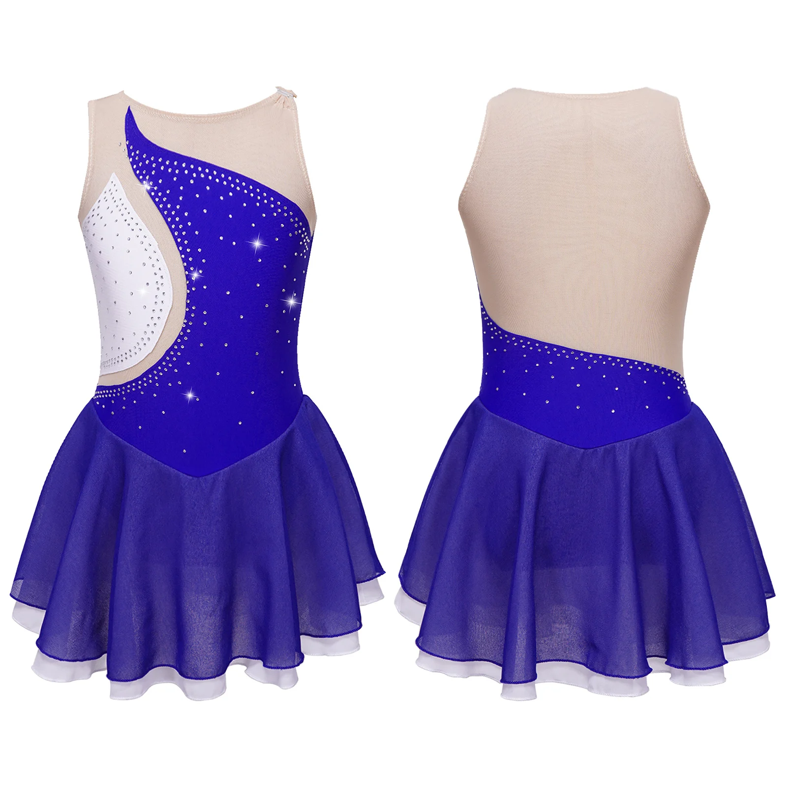 thumbnail image 1 of Disfraz de patinaje y gimnasia con diamantes de imitación brillantes para niñas, Jersey de Ballet, vestido de baile lírico corporal, leotardo con dobladillo Irregular, vestido tutú, 1 of 5