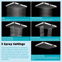 Hibbent Rain Shower Head, 13'' High Pressure Rainfall Square 5 Spray Mode Showerhead with 16" Shower Head Extension Arm 2