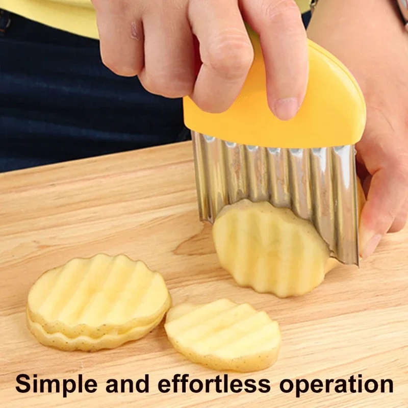Description Picture 2 of itemStainless Steel Wavy Knife Potato Cutter Chips French Fry Maker French Fries Chopper Potato Knife Chopper Crinkle Wavy Slicer