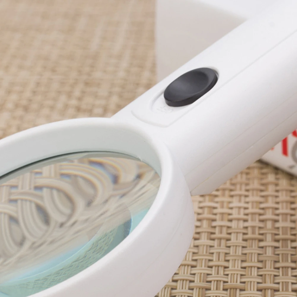 Handheld 15X Magnifier with 2 LED Light Portable Magnifying Glasses Senior Aid Reading Loupe Optical Instrument