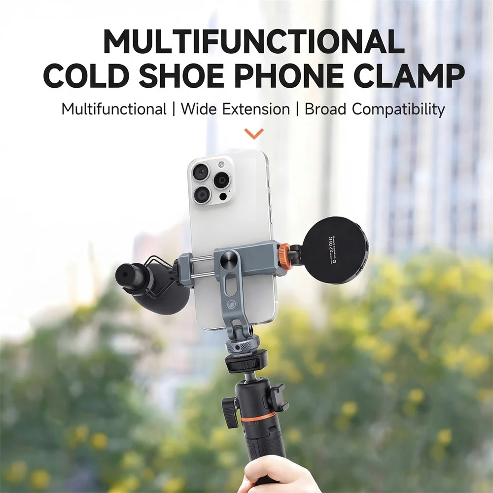 Enhanced Metal Smartphone Holder with Cold Shoe & 360° Rotation Tripod Mount Adapter
