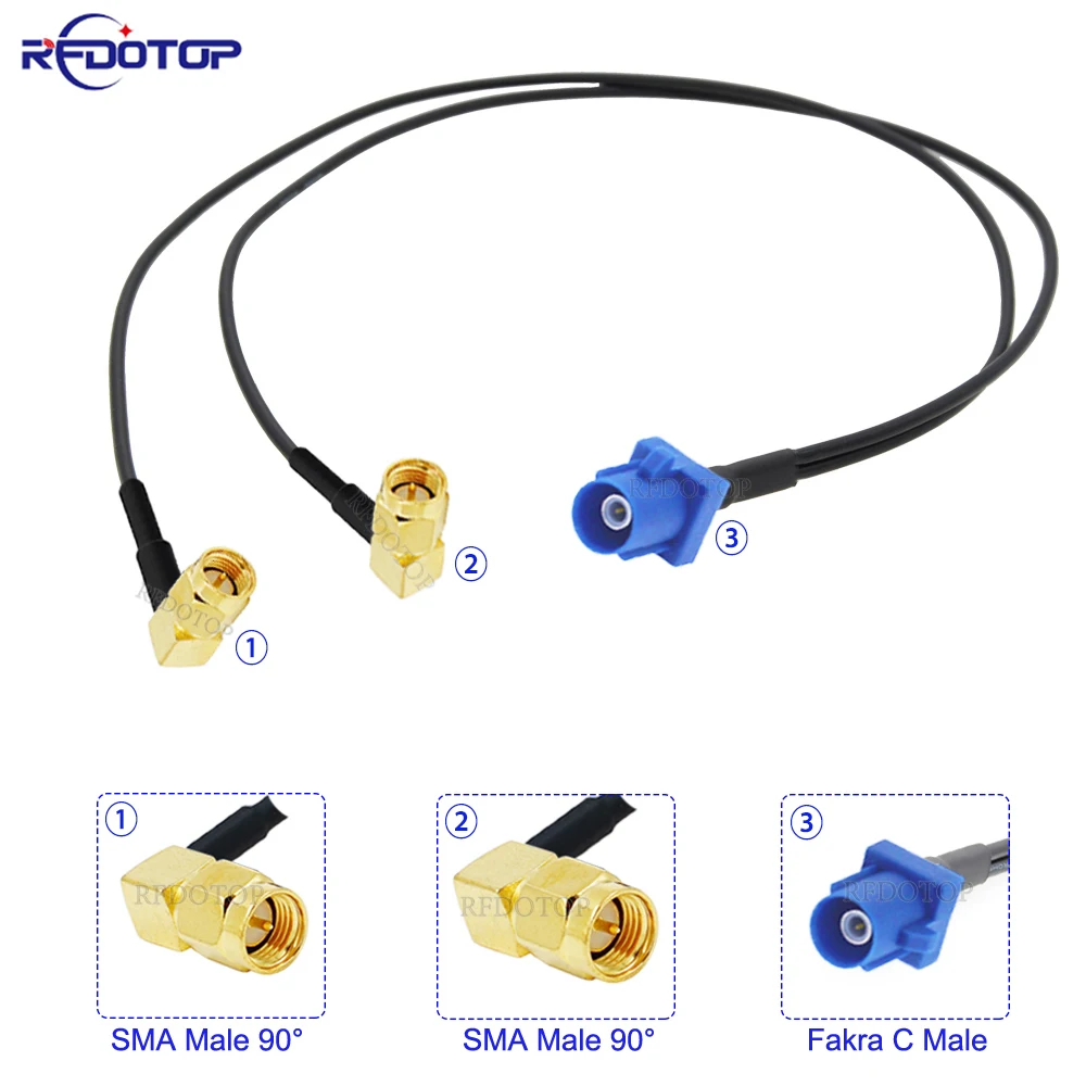 

RG-174 Fakra C Male Plug to 2x SMA Male Adapter 50 Ohm Connector 1 to 2 RG174 Y Type Splitter Cable GPS Antenna Extension Cord