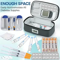 Réfrigération à l'insuline Petit réfrigérateur Réfrigérateur à médicaments pratique avec 2 packs de glace Affichage de la température LED Voyage en plein air 2