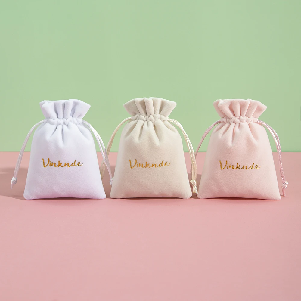 Custom Logo White Velvet Organizer Bag Drawstrings Gift Pouches Small Size Jewelry Tarot Dice Soap Packaging Bags Wedding Favor