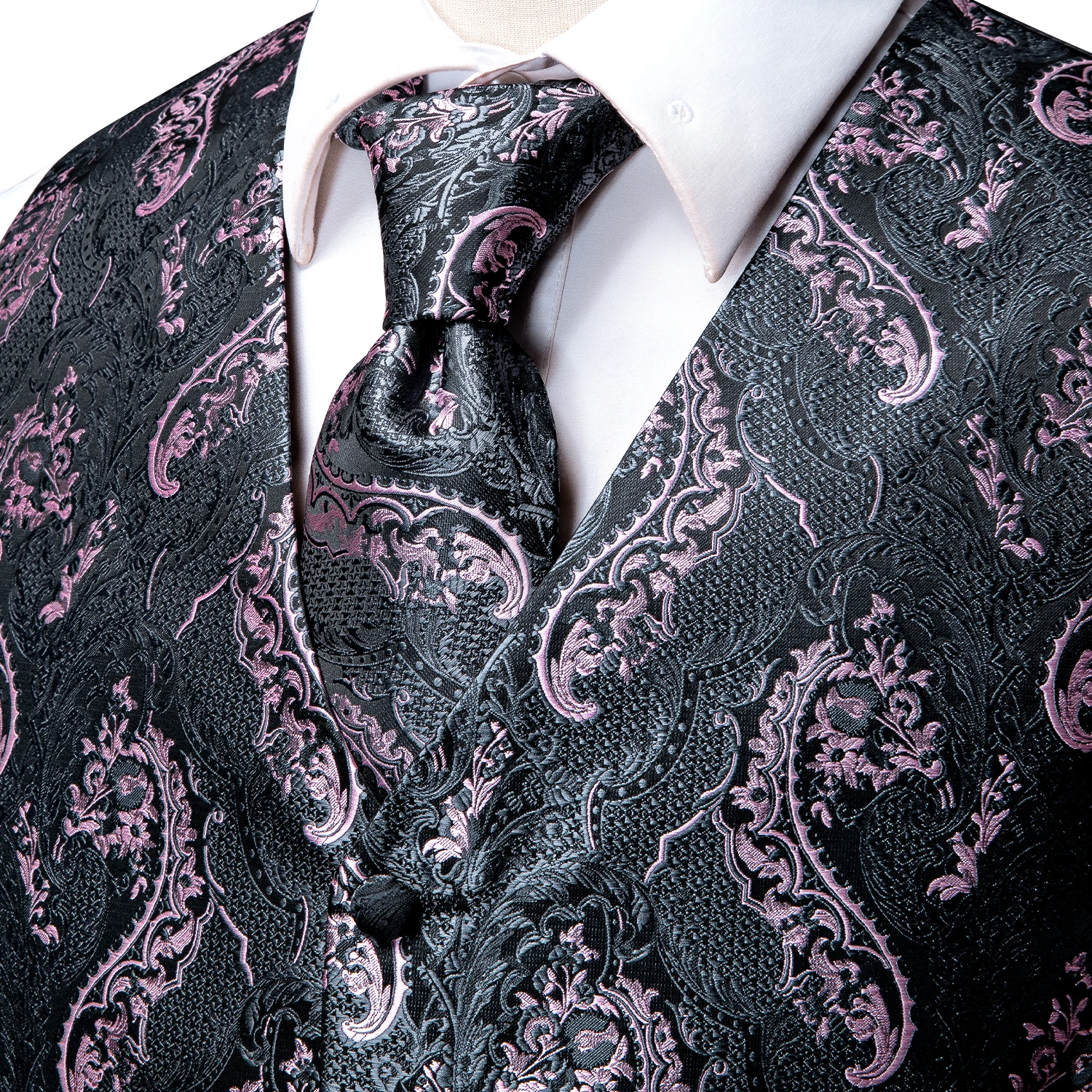 Dress Vests Silk Mens Vests Grey Black Gold Navy Blue Red Burgundy Jacquard Waistcoat Jacket NeckTie Hanky Cufflinks