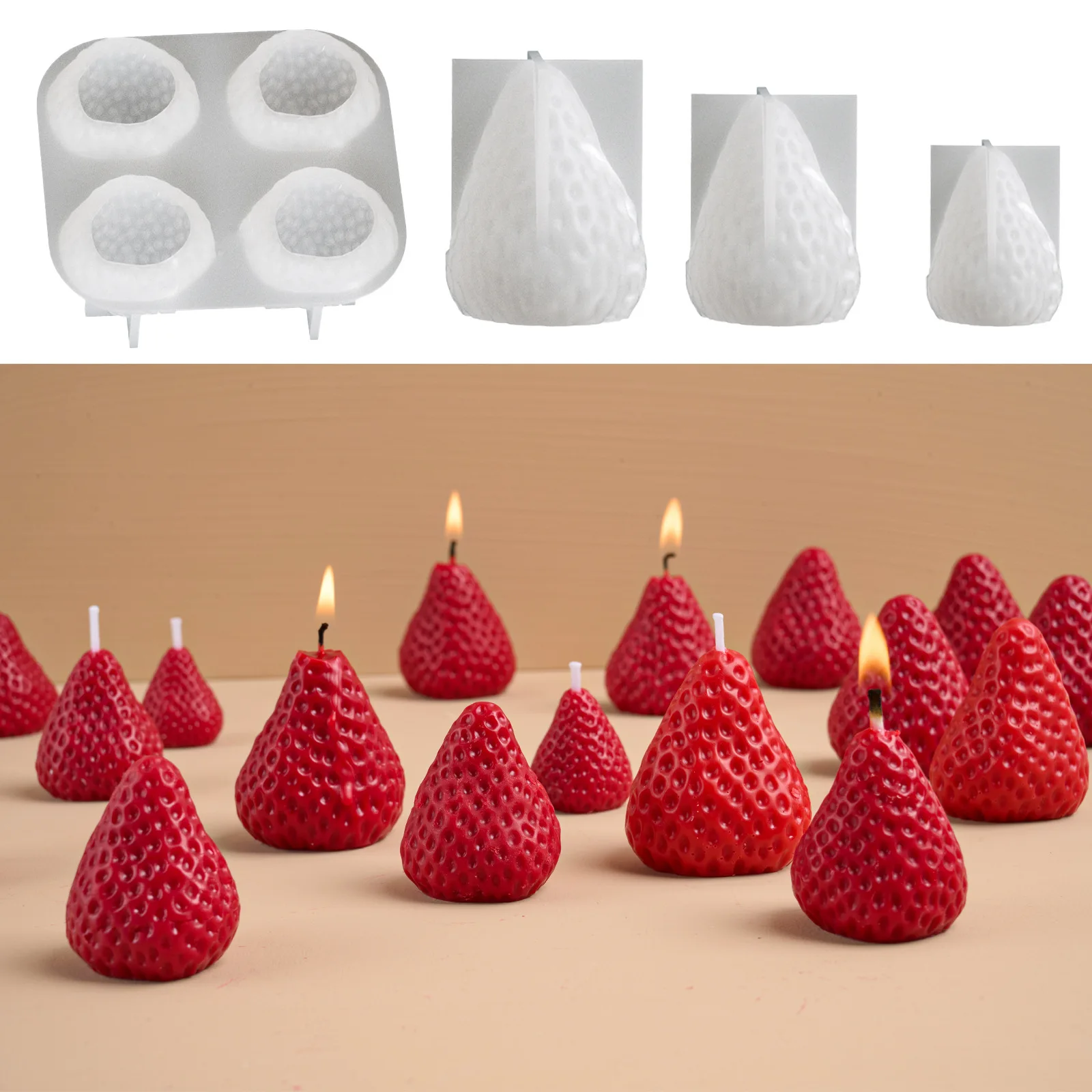 3D Strawberry Aromatherapy Candle Silicone Mold DIY Handmade Romantic Scented Valentine's Day Party Home Decor Birthday Gift