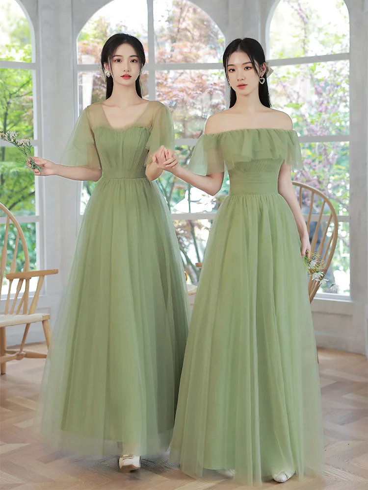 Vestido De Dama De Honor Para Jóvenes Con Escote En Los Hombros Verde Lima main image 0