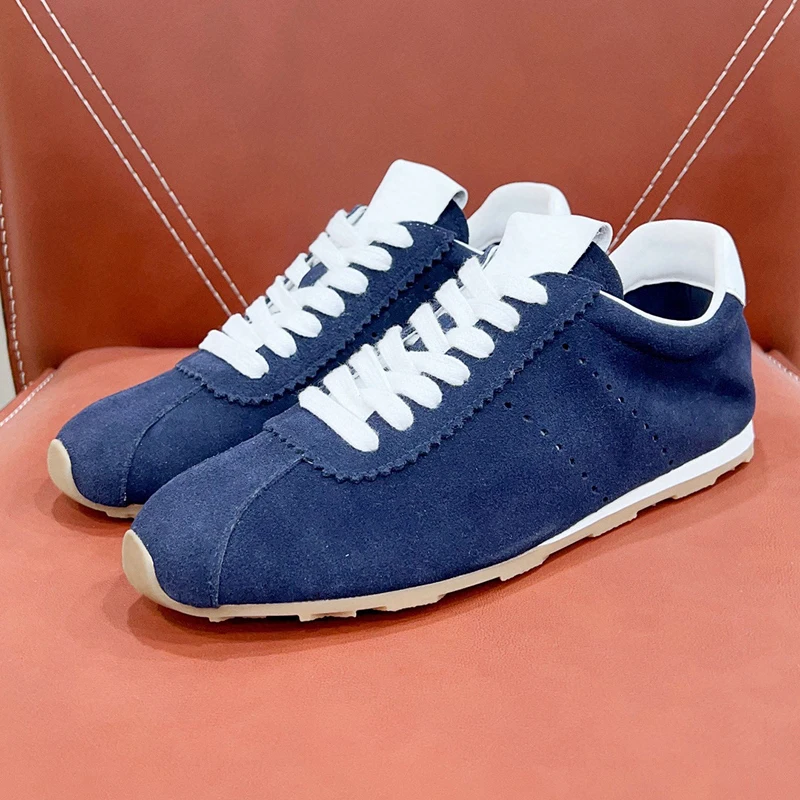 

Spring Retro Female Loafers 2024 New Lightweight Comfort Round Head Casual Shoes Cow Suede Upper Anti-Odor Ladies Shoes
