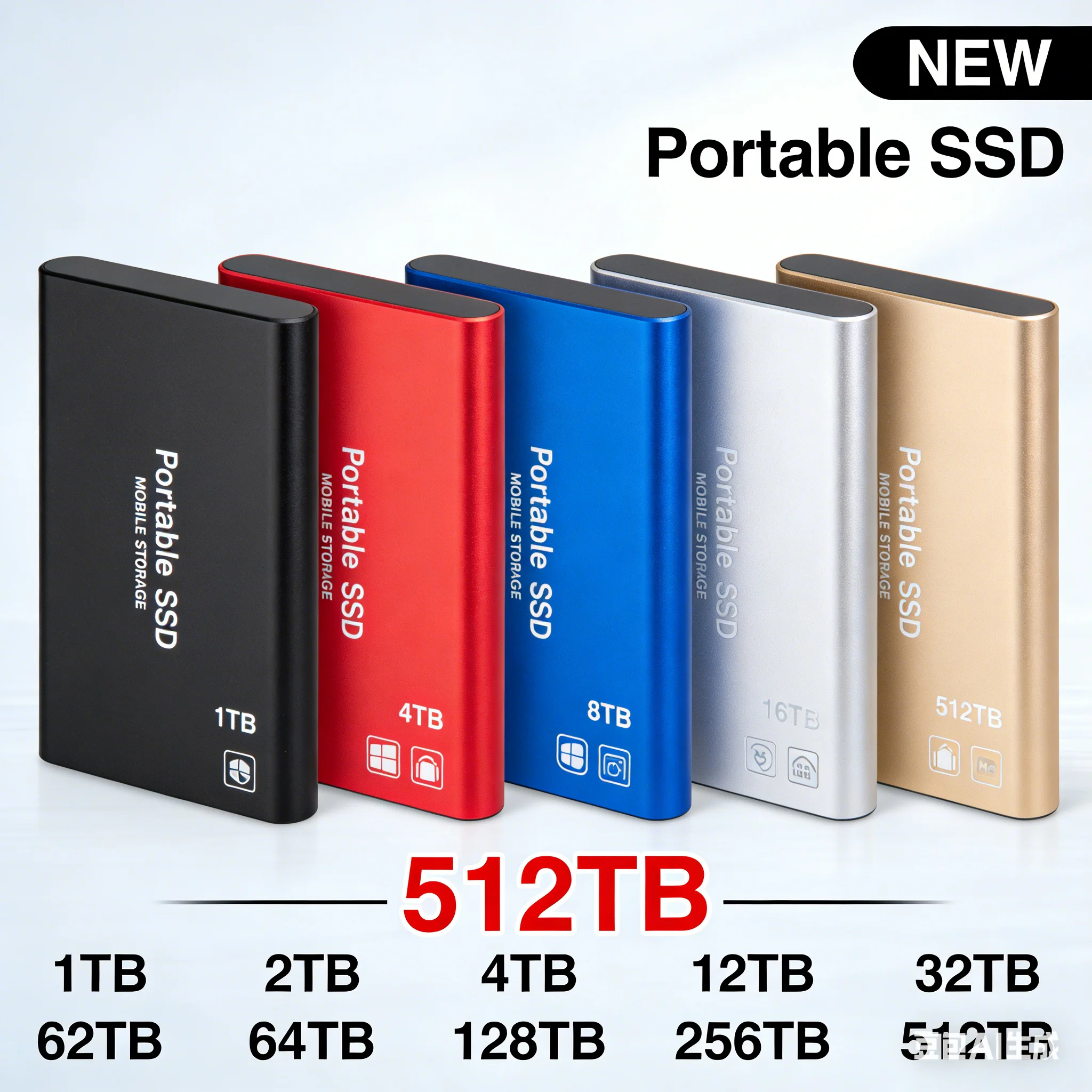 ความเร็วสูง 1TB/2TB/128TB ​ ​ ฮาร์ดไดรฟ์ภายนอก SSD ของแท้, รองรับ USB 3.1 แบบ Plug and Play, ใช้งานได้กับทุกอุปกรณ์ 1