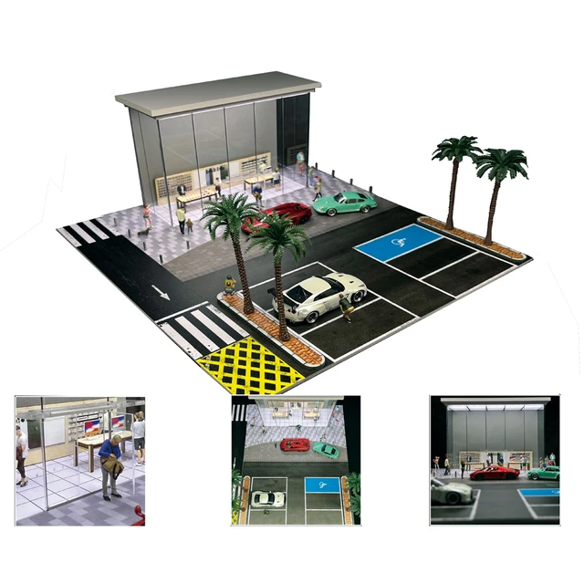 1:64 G Fans Car Dioramas Parking Lot Led Lights Vehicle Display Collection Display Usb Connector Car Store Models 5