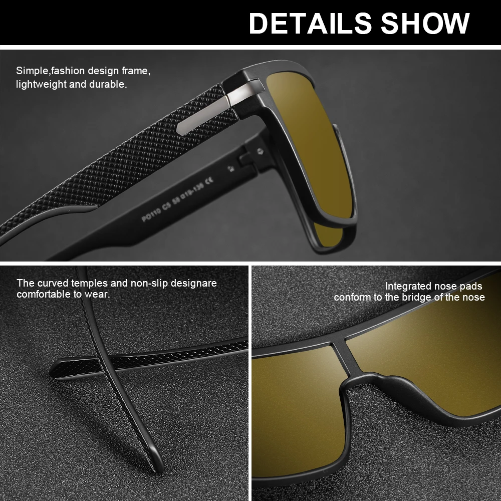 CRIXALIS Square Photochromic Polarized Sunglasses Men Women Outdoors Night Vision Anti-glare Driving Sun Glasses Goggles UV400 night vision sunglasses,photochromic sunglasses,night vision glasses,irregular square sunglasses,driving sunglasses