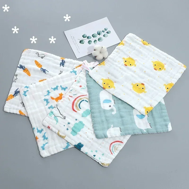Baby Towels 25*25CM 6 Layers Cotton Muslin Soft Infant Hand Towel Handkerchief Bathing Washcloth 1pcs/5pcs