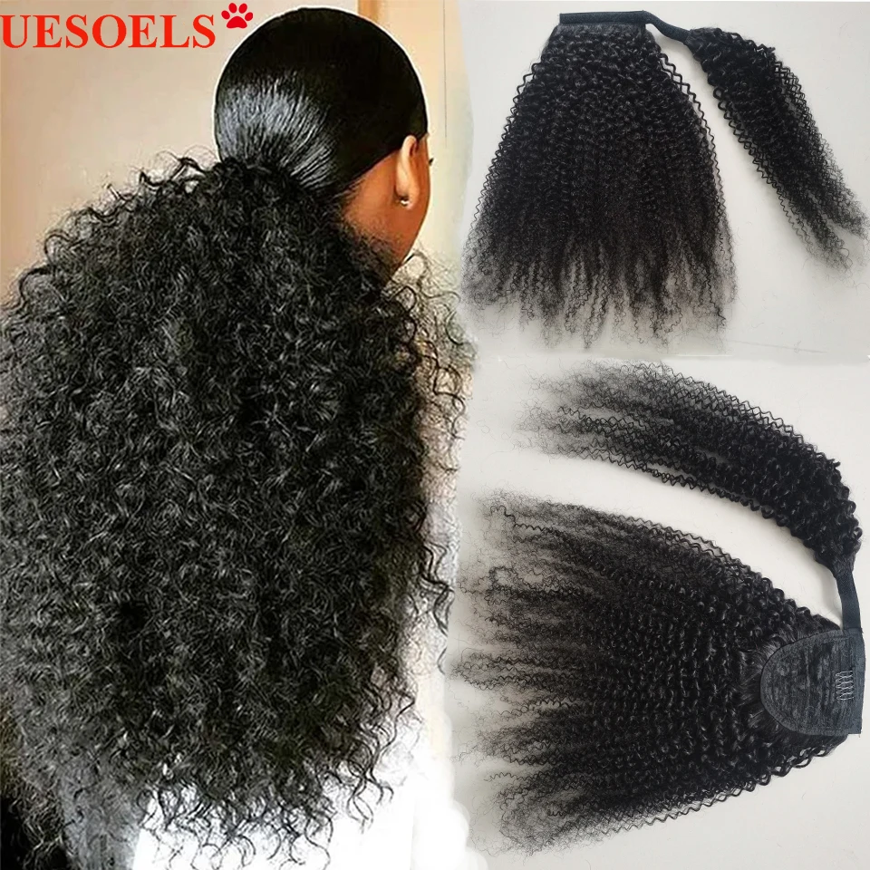 Afro Kinky Curly Wrap Around Ponytail Human Hair Extensions 160g Brazilian 8-20Inch 100% Remy Human Hair Pony tail In For Women