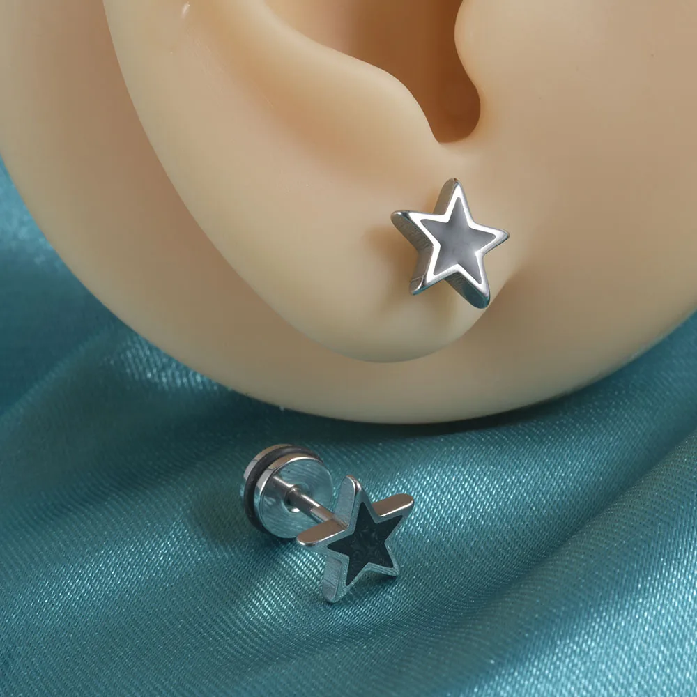Skull Ghost Head Bunny Stud Earrings PAIR Punk Flat Back Screw On Cool Star Ear Lobe Studs Cartilage Helix Piercing Punk Style