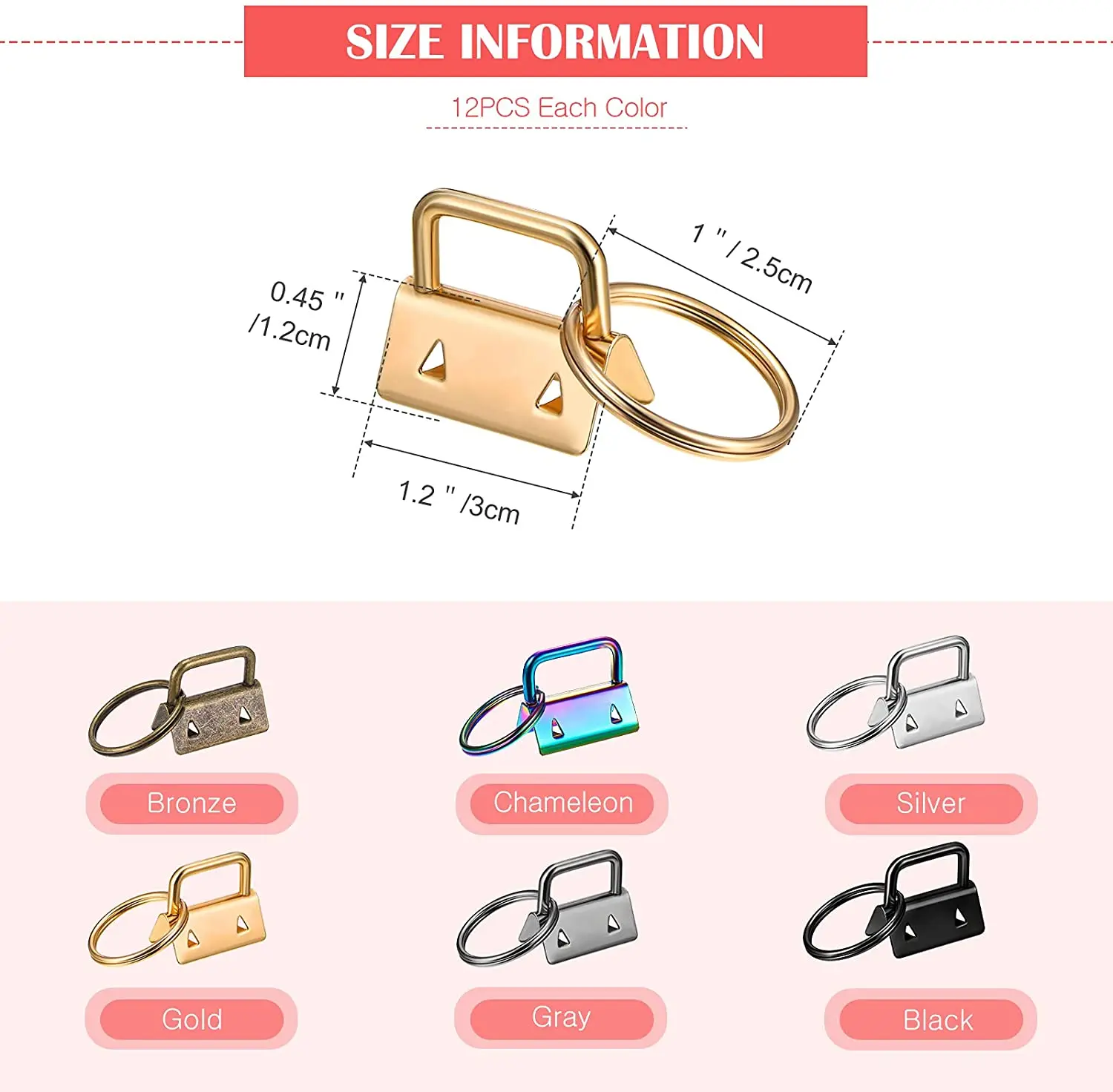 Key Fob Keychain 10Pcs 1inch Key Fob Keychain Hardware Kit DIY for Wristlet Clamp Bag Cell Phone Docorate Wallet Key Lanyard Making Install Easy