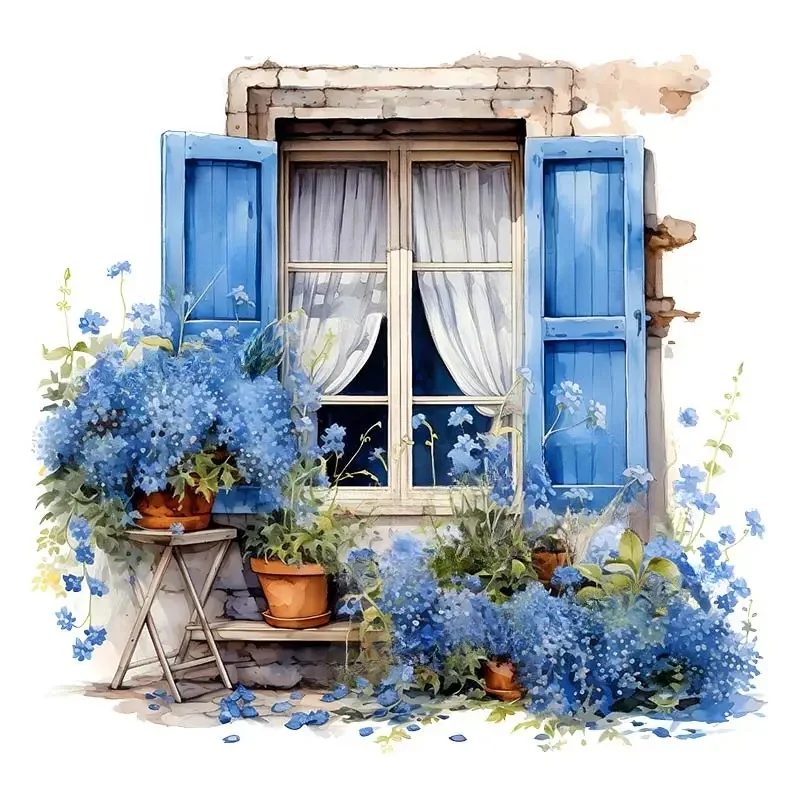 Wall Sticker Kids Room Background Home Decoration Mural Living Room Wallpaper Funny Decal Blue Flower Window E80 wall stickers wall sticker