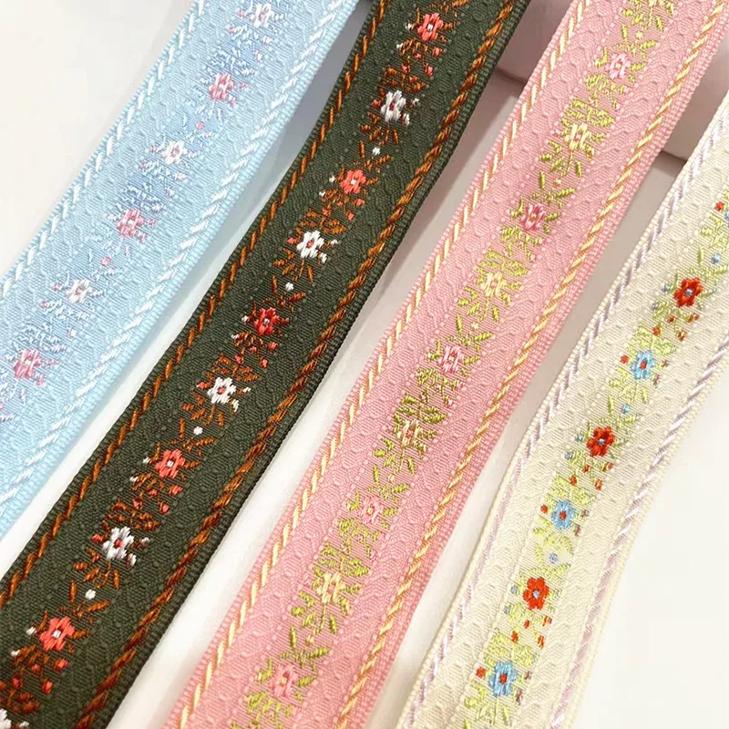 Little Flower Embroidered Jacquard Ribbon Webbing Lace For DIY Hair Ornaments Pet Collar Accessories 5Yards 25-35MM embroidery ribbon webbing ribbon sequins lace ribbon