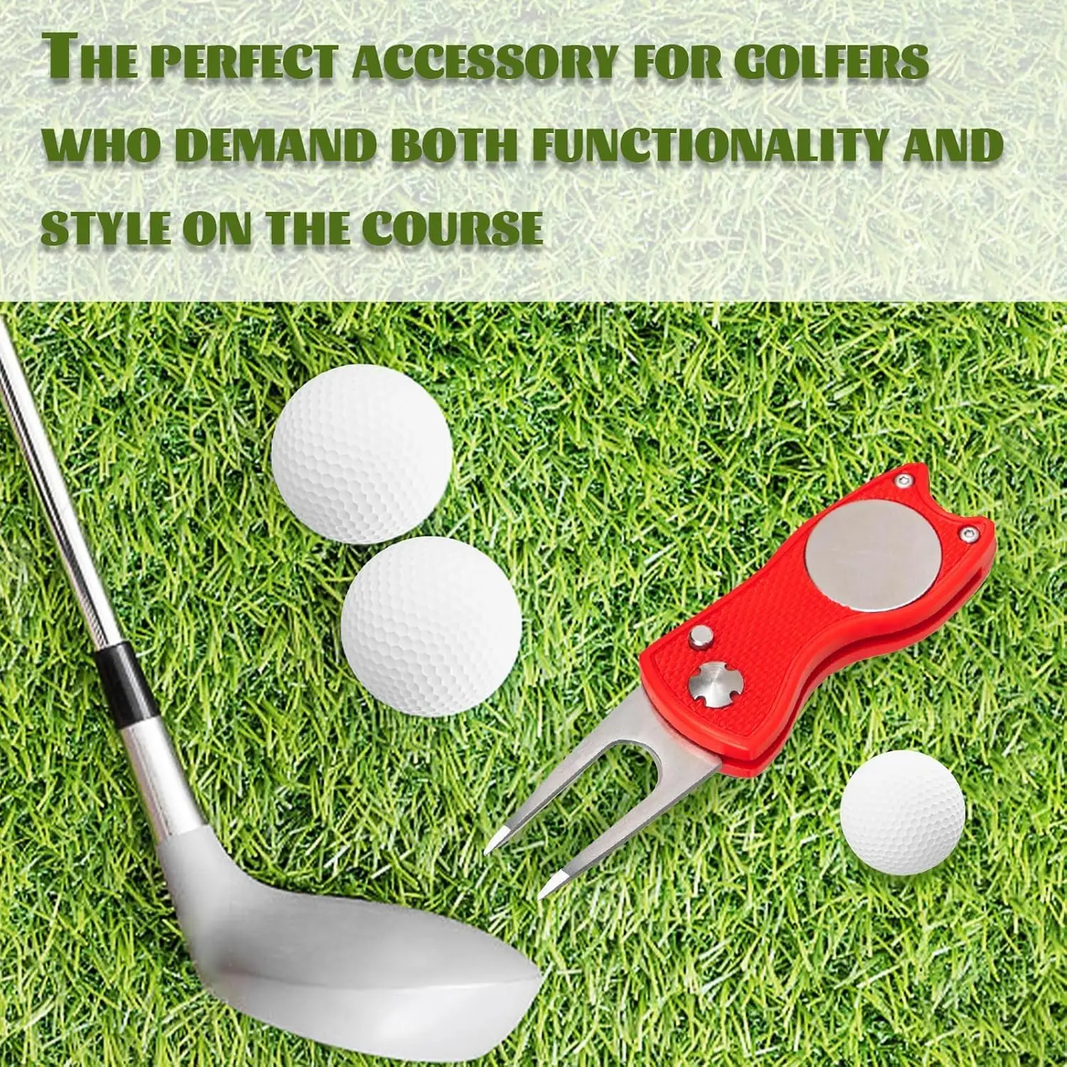 Golf Divot Repair Tool Stainless Steel Switchblade Pitch Groove Cleaner Magnetic Golf Pitchfork Putting Green Fork Training