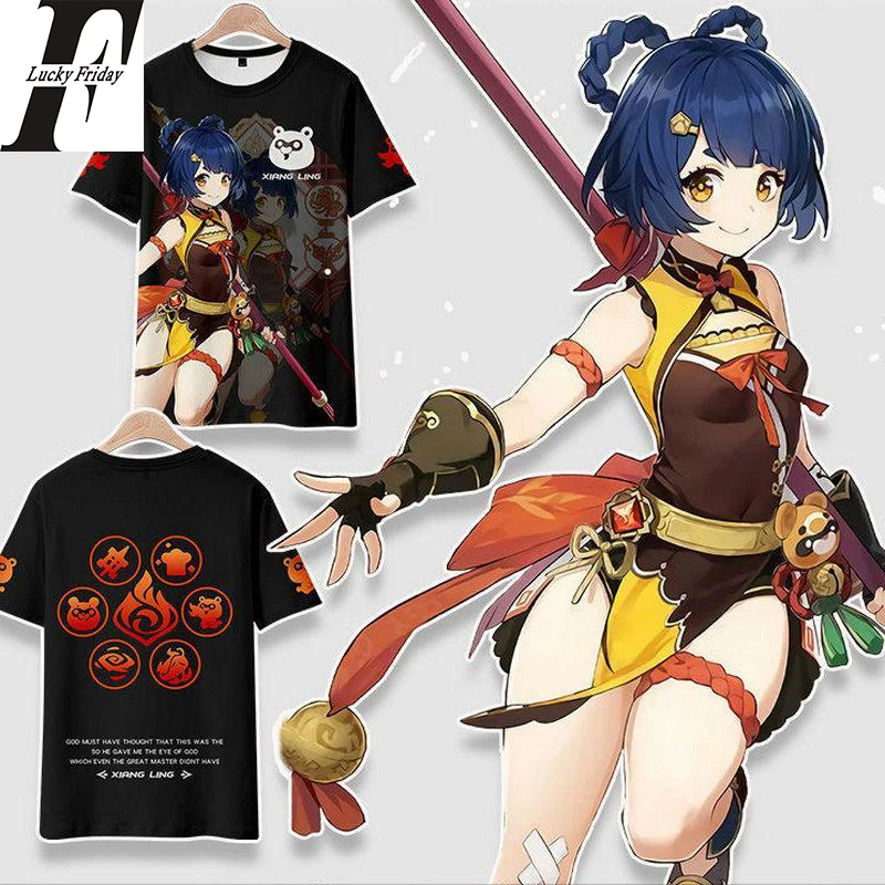 

Genshin Impact Xiangling 3d T-shirt Anime Cartoon Game Men Women T Shirts Tops O-neck Short Sleeve Unisex T-shirts Tee Shirt 4XL