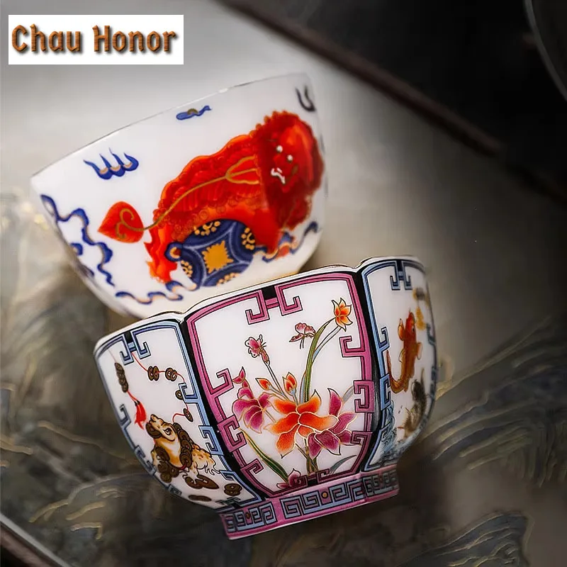 Enamel Color Mutton Fat Jade Porcelain Teacup Zen Tea Bowl Set of Cups Tea-tasting Meditation Cup Jianzhan Master Cups Drinkware