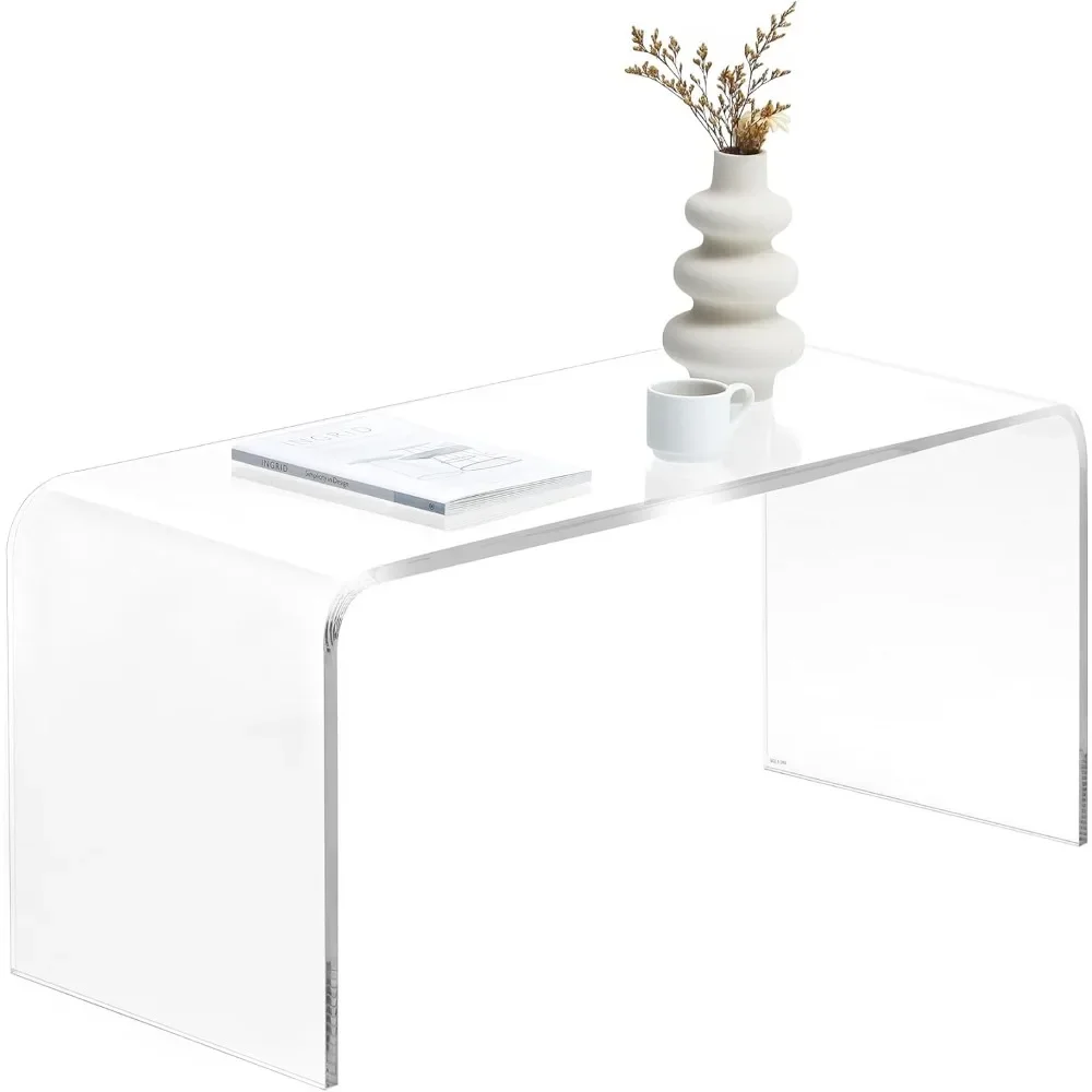 Coffee Table 39.25" Long Rectangle All Acrylic Thick Waterfall , Clear，Minimalist and Modern，Nearly Unbreakable，Store Display
