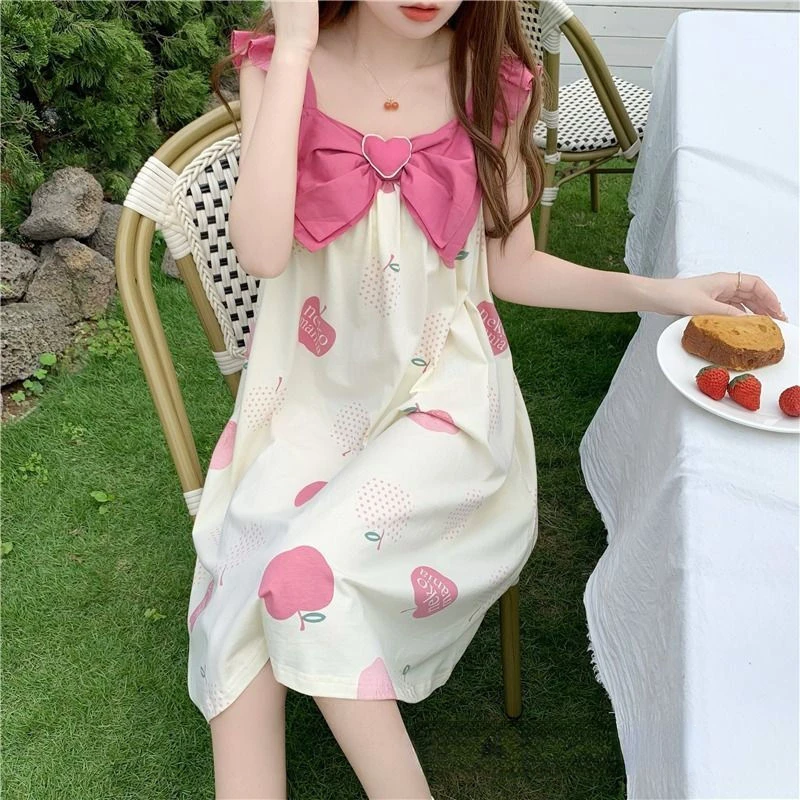 

Sexy Lingerie Spaghetti Strap Cute Bow Nightgowns for Women 2023 Summer Korean Sleepwear Night Dress Nightdress Home Gown Nighty