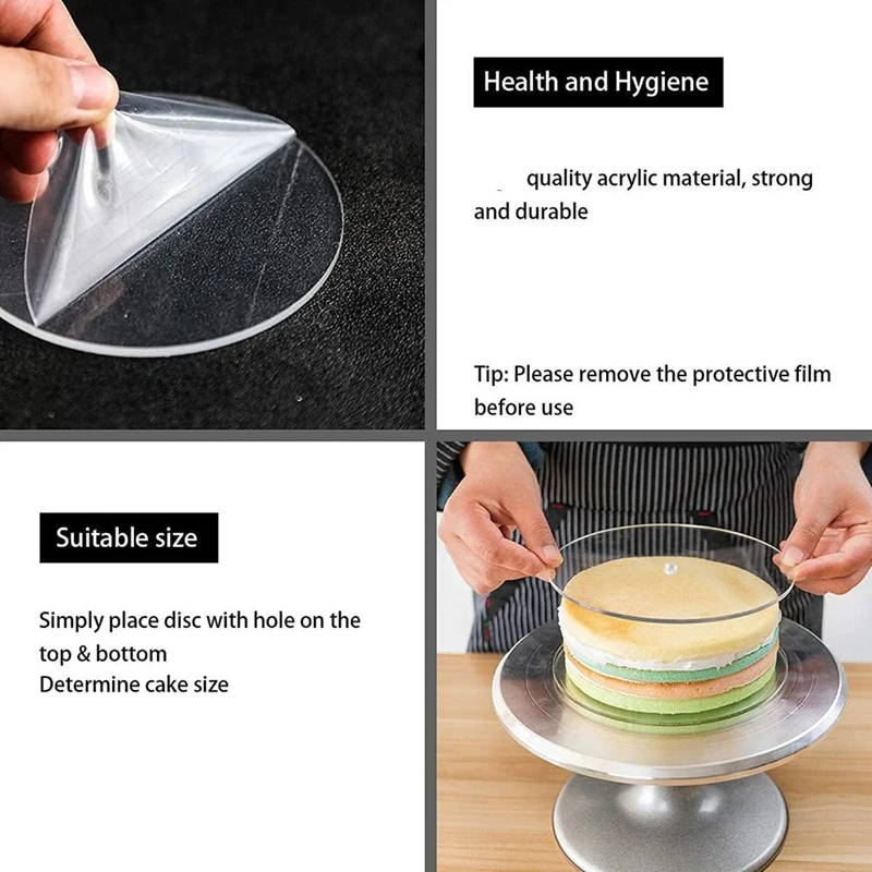 A25F-Acrylic Round Cake Disk Set,Acrylic Cake Discs Set,Comb Scrapers,Dowel Rods,Icing Scraper,Acrylic Scraper Smoother