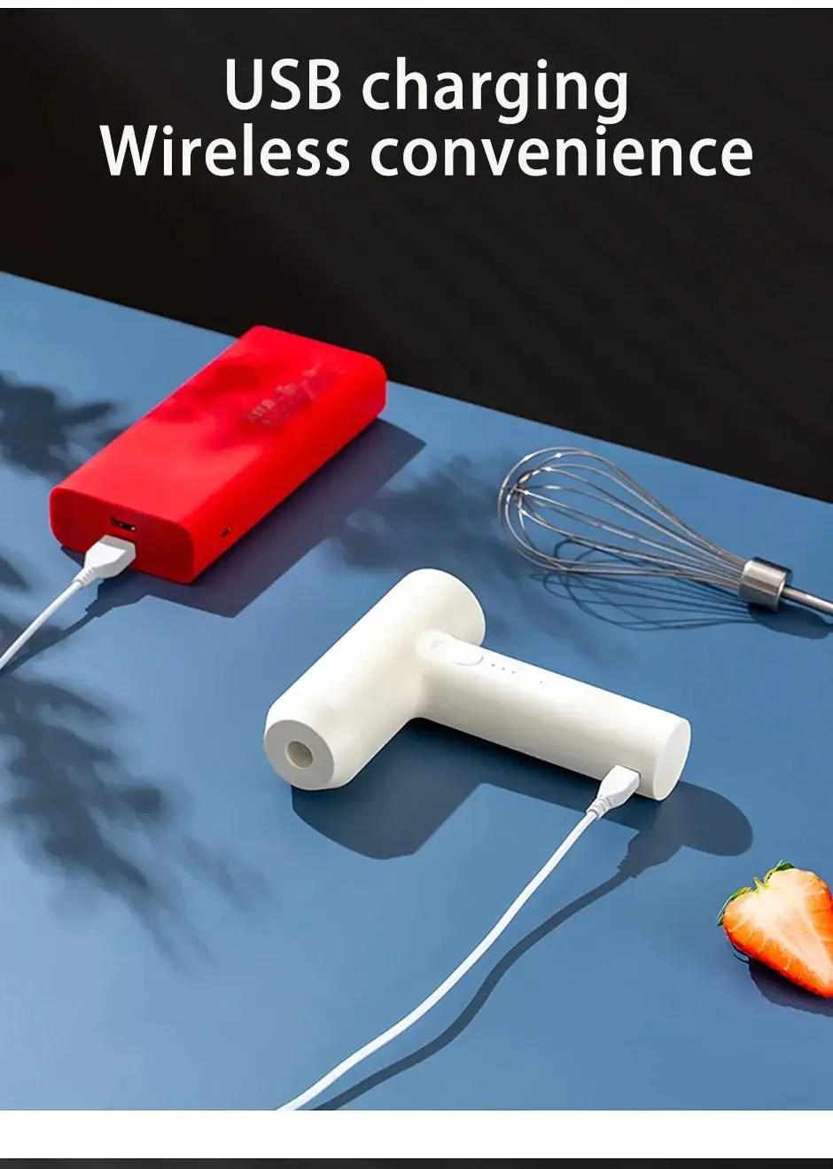 Description Picture 4 of itemWireless Electric Food Mixer Baking Dough Cake Cream Mixer Kitchen Tools USB Rechargeable Portable 3 Speeds Egg Beater