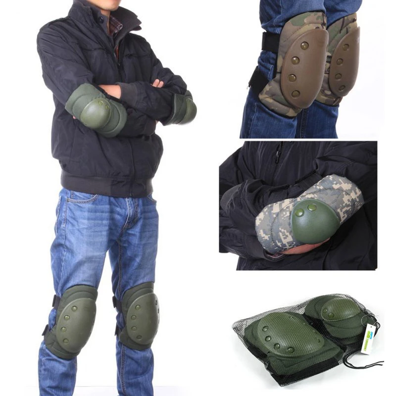 Tactical Combat Protective Knee and Elbow Protector Pad Set protective gear set for Adult Military Gear Army Green Camouflage Elbow and Knee Pads