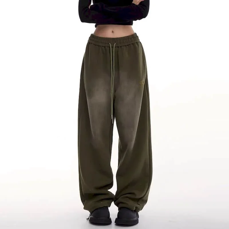 Casual dames cargobroek, elastische taille, wijde broek met gradiëntkoord, losse Y2K streetwear oversized werkkleding joggingbroek_voghion.com