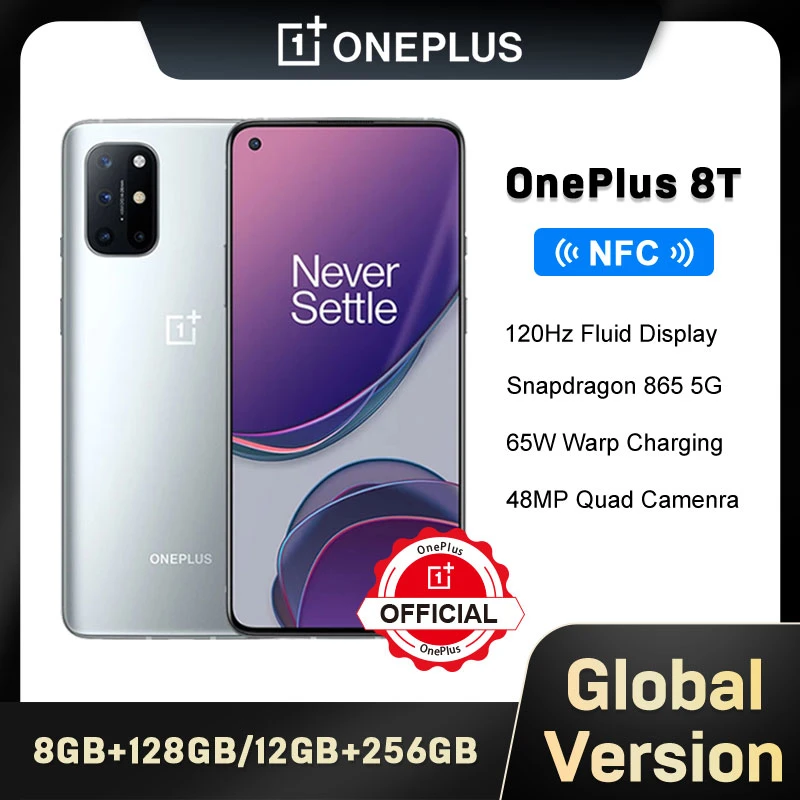 Global Version OnePlus 8T 5G Smartphone Snapdragon 865 48MP Camera 120Hz AMOLED Fluid Screen 65W Fast Charging NFC Mobile Phone oneplus top model phone