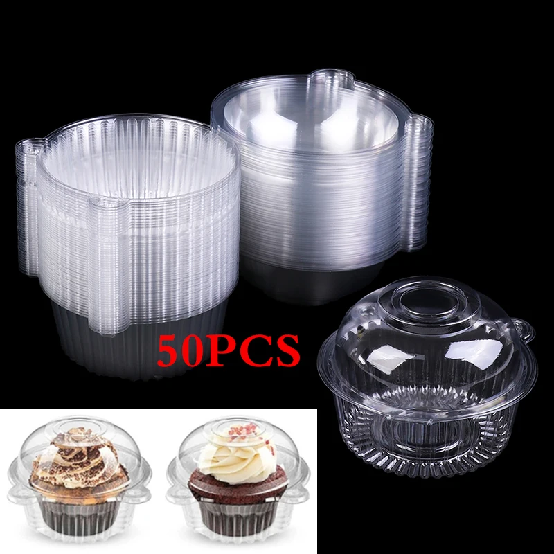 50PCS Disposable Plastic Transparent Cake Box Cut Kitten Shape PVC Round Pastry Box Dessert