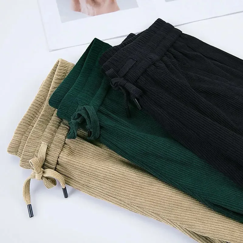 2024 Female Big Size 4XL Trousers High Waist Solid Corduroy Straight Ankle-Length Pants Spring Women Korean Style Classic Pant m 4xl pregnant women cotton fleece radish pants autumn ankle length maternity corduroy trousers high waist pregnancy sweatpants