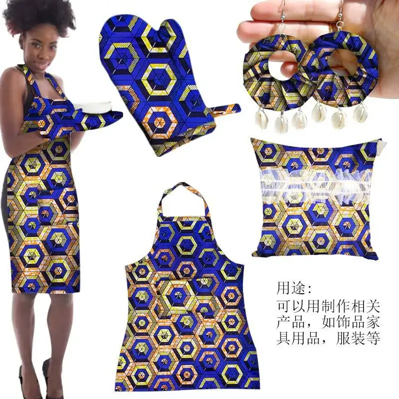 6 Yards/lot African Fabric Blue Pattern Polyester Material for Handwoking Sewing Women Dress Cloth Ankara Wax Fabrics