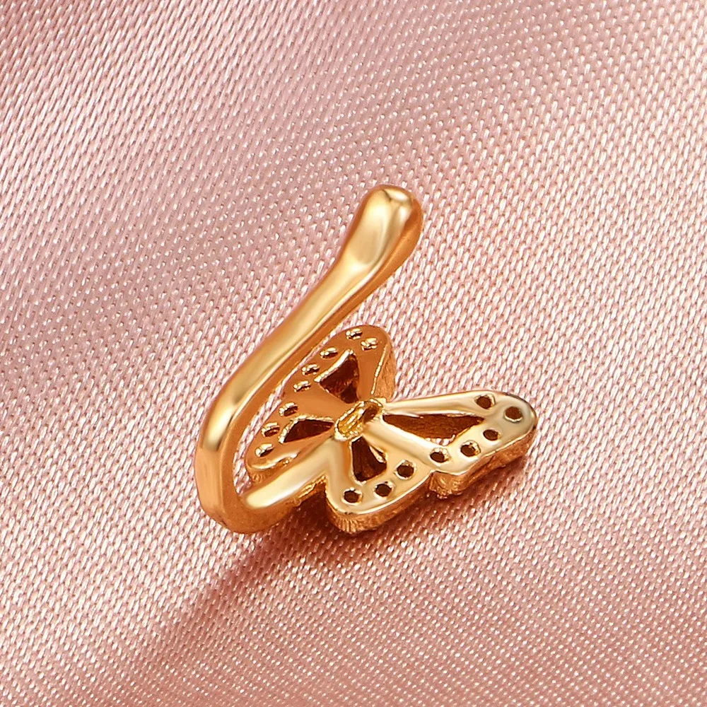 Piercing Jewelry Stainless Steel Fake Nose Piercing Fake Nose Ring Diamond Butterfly Studs Hole-less Clip for Woman