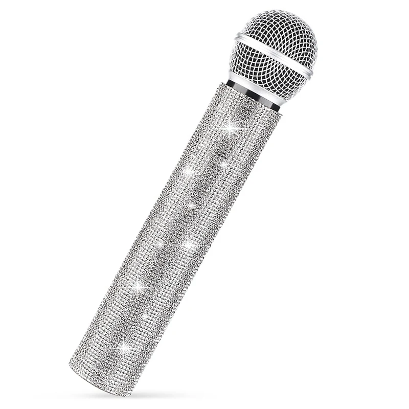 Mic Handle Cover,Sparkly Bling Rhinestones Mic Handle Sleeve For Party&TV Show,For Most Wireless Microphones