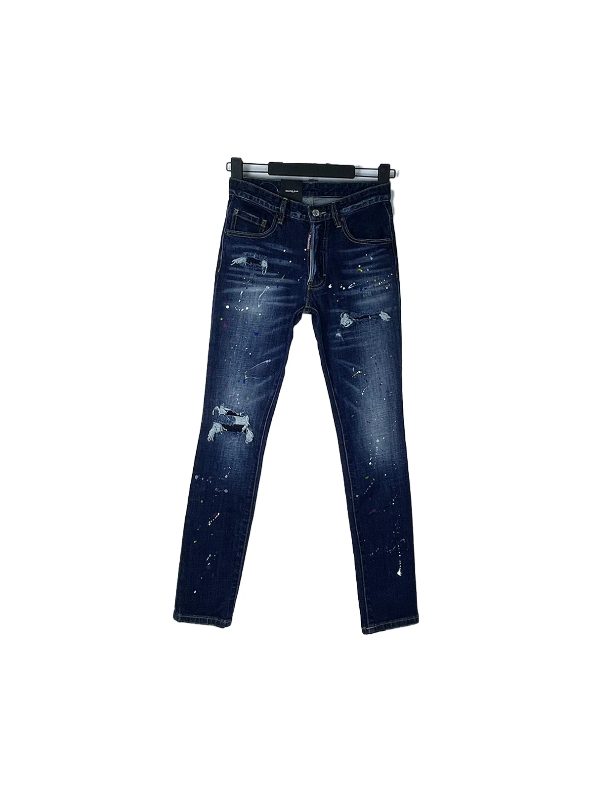 

2024 New D2 Jeans Men's Fashion Slim Fit Light Color Perforated Patches with Paint Micro Elastic Ink Breaking Feet Pants