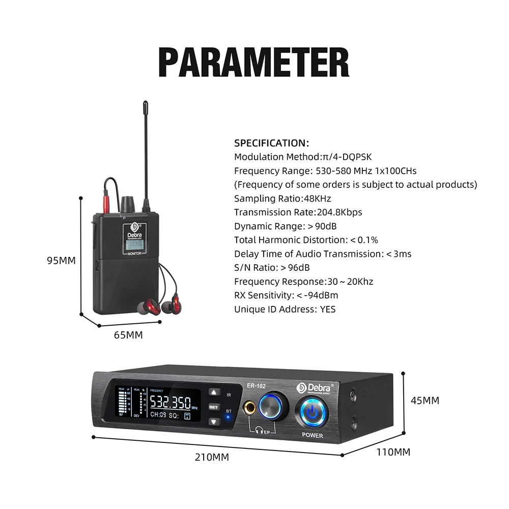 UHF IEM Wireless In-Ear Monitoring System ER-102 with bluetooth5.0 for Stage Per