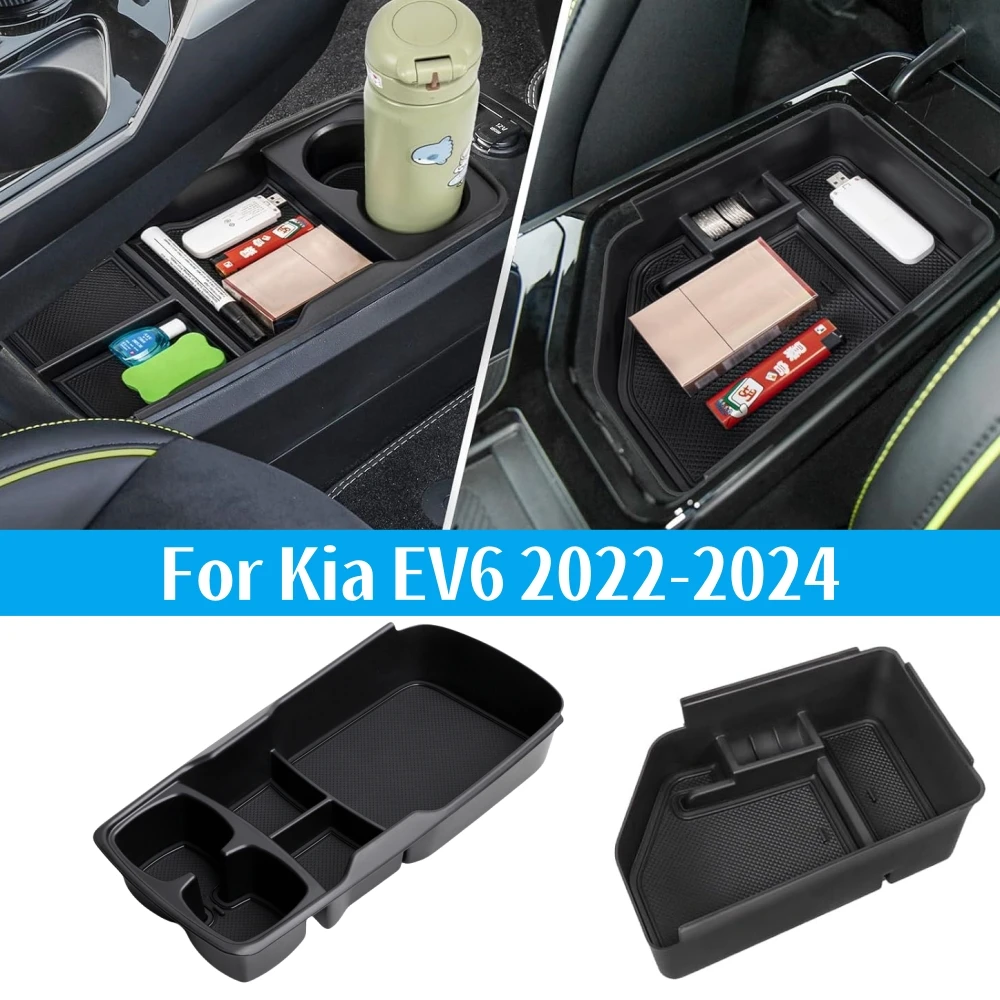 SXCY Kia EV6 / EV6 GT 2022 2023 Center Console Storage Box, Kia EV6 Armrests Box Interior Glove Box Organiser, Kia EV6 Accessories (Black